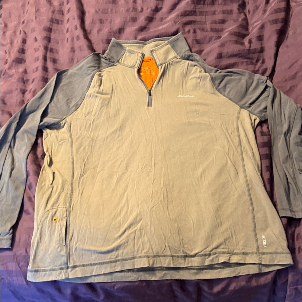 2XL Eddie Bauer Light Gray/Green 1/4 Zip